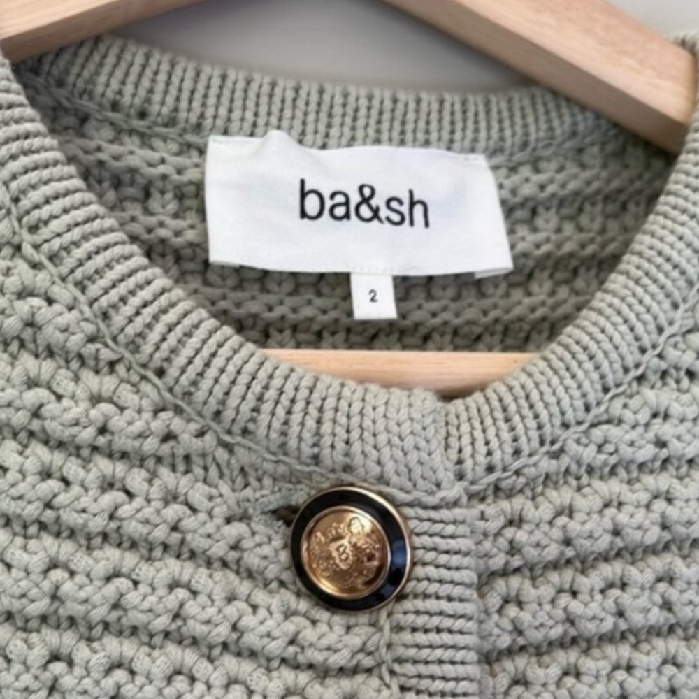 NEW Ba&sh Bash Gaspard Tweed Cardigan Jacket in Light Pastel Green - Picture 6 of 9
